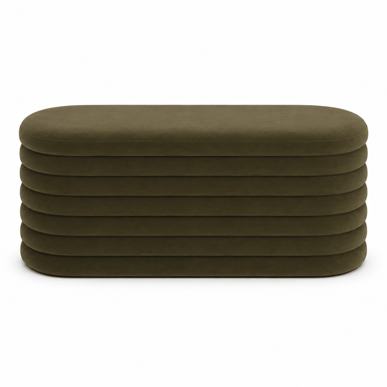 Olive Luxe Ribbed Storage Ottoman Bench