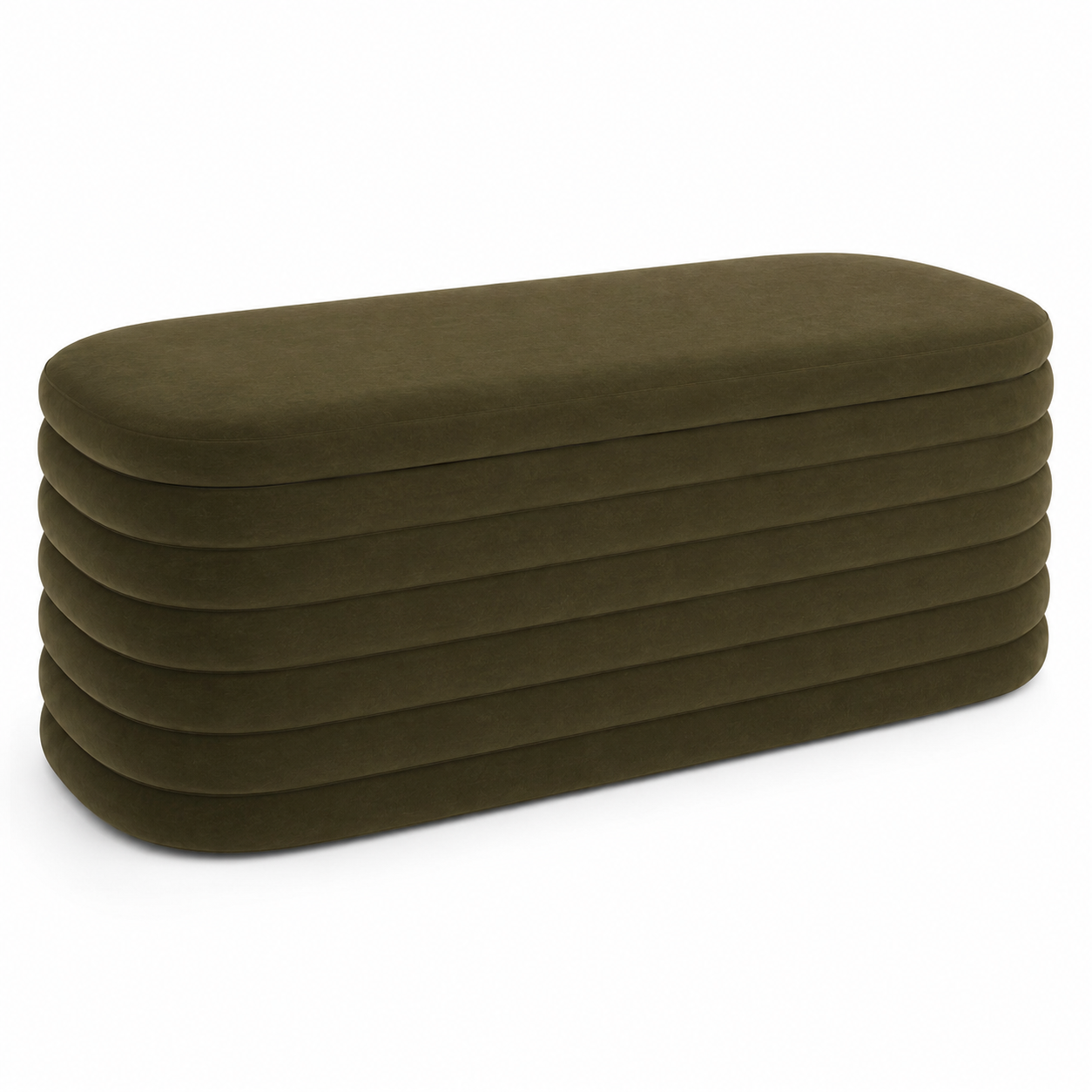 Olive Luxe Ribbed Storage Ottoman Bench