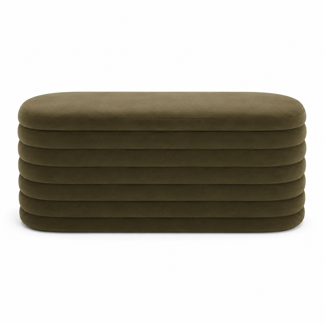 Olive Luxe Ribbed Storage Ottoman Bench