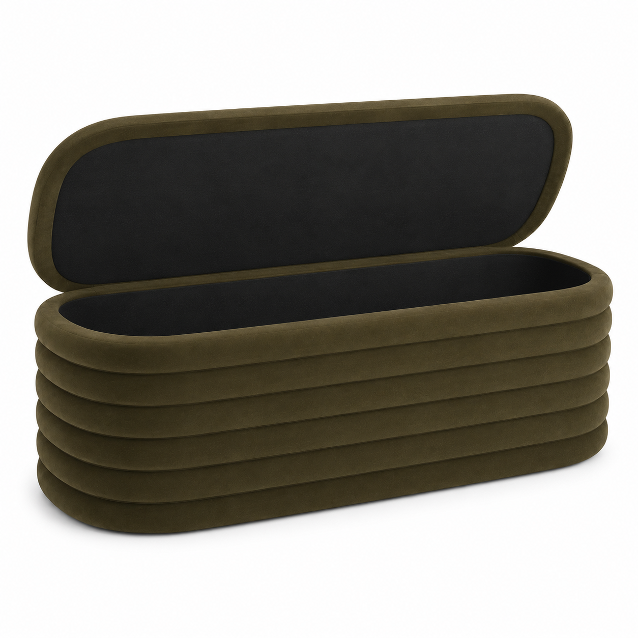 Olive Luxe Ribbed Storage Ottoman Bench