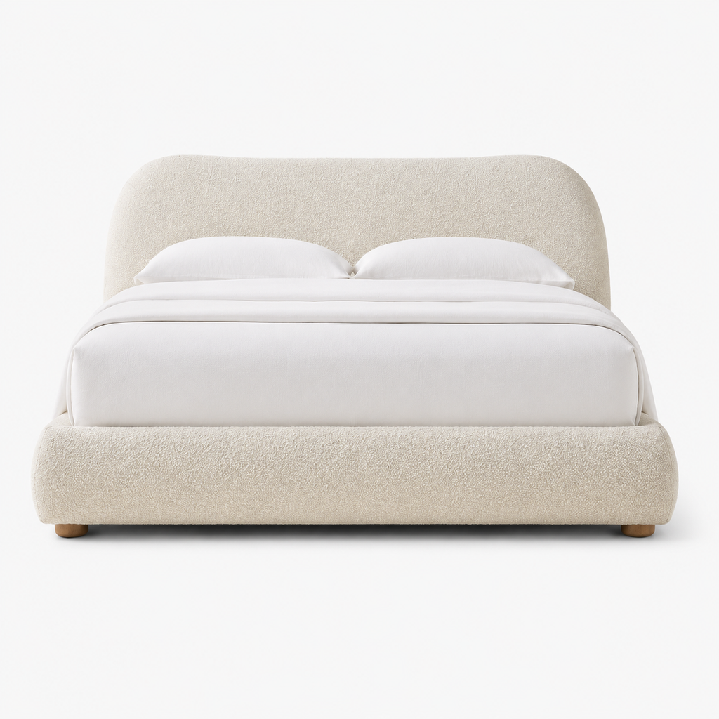Lunara Ivory Bouclé Curved King Bed
