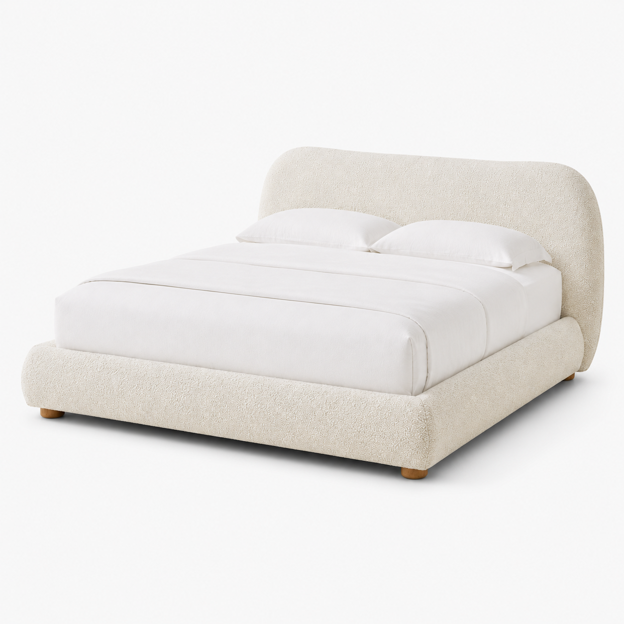 Lunara Ivory Bouclé Curved King Bed
