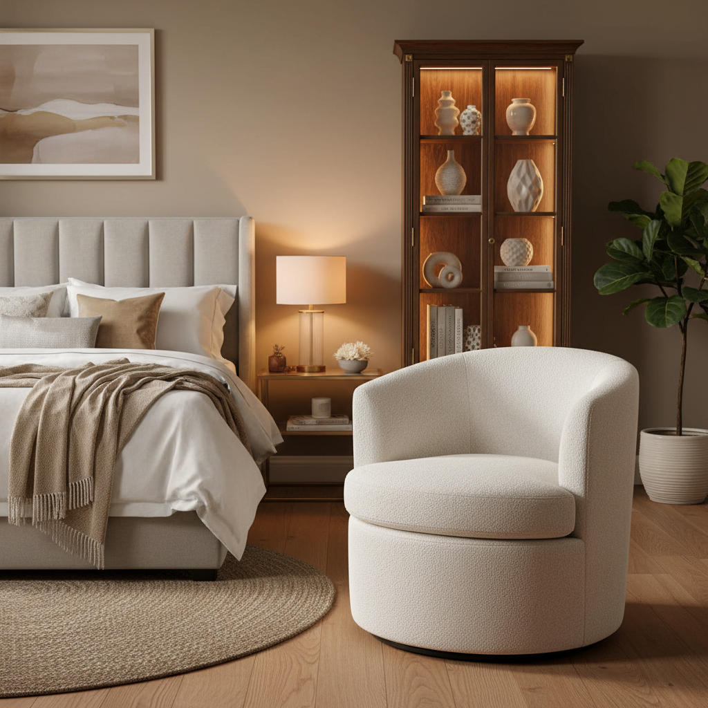 Hadriel Boucle Swivel Barrel Chair